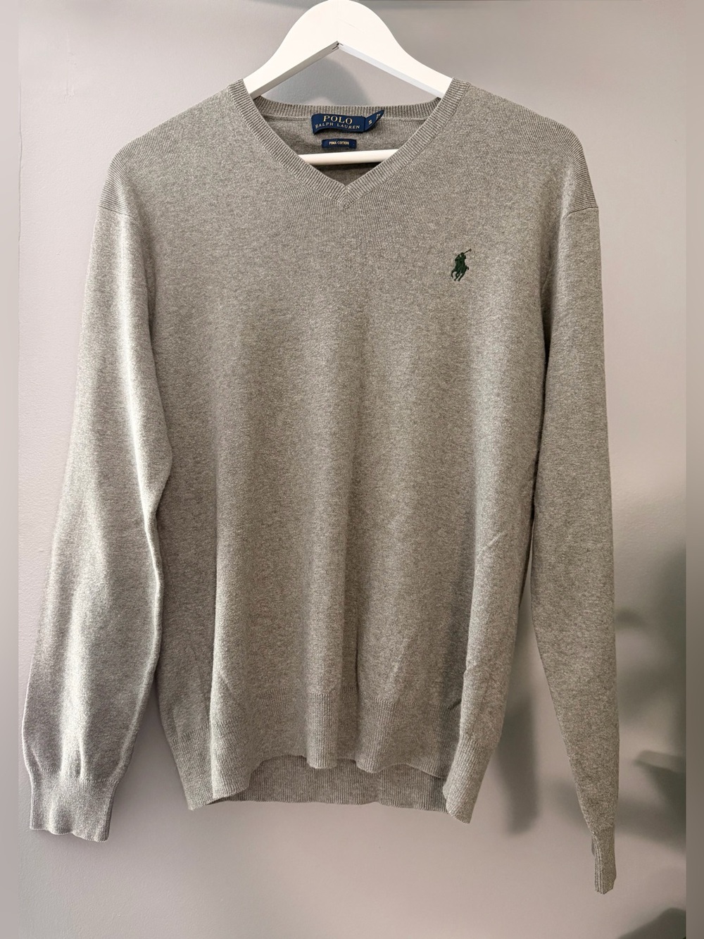 Polo Ralph Lauren Men's Light Gray Cotton V-Neck Sweater Size Small